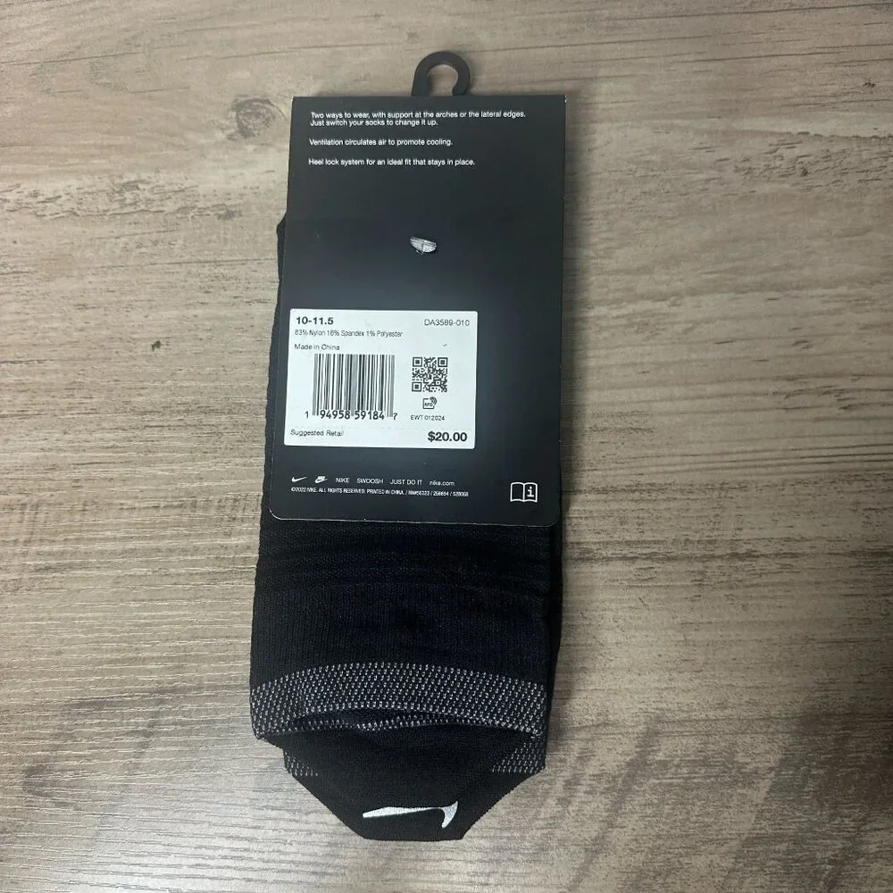 NWT Nike Unisex Spark Lightweight No Show Run Socks Black Size Large (DA359-010)